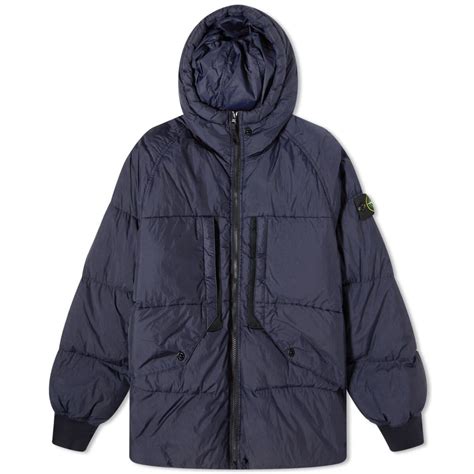 Stone Island Crinkle Reps Hooded Down Jacket Navy Blue Editorialist