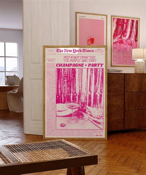 Party Poster Pink Wandkunst Champagner Print Psychedelisches Poster