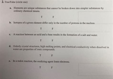 Solved 2 True False Circle One A Elements Are Unique Chegg