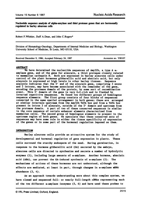 Pdf Nucleotide Sequence Analysis Of Amylase And Thiol Protease