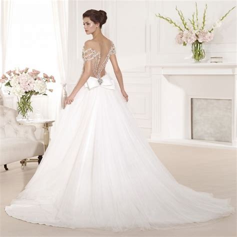 Bling Bridal Gowns Tulle Peals White Sexy Backless Wedding Dresses