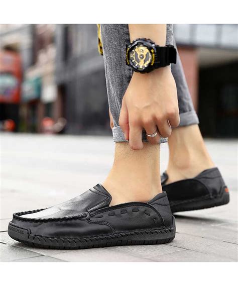 Black Retro Sewed Leather Slip On Shoe Loafer Mens Shoe Loafers Online 2007ms