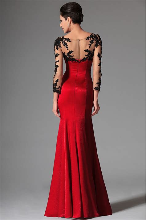 Edressit Red Sheer Top Lace Long Sleeves Evening Prom Gown