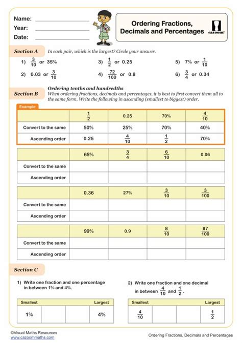 Ordering Fractions Decimals And Percentages A Worksheet Fun And Engaging Year 6 Pdf Worksheets