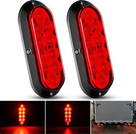 Amazon Partsam 2PCS 6 Oval Chrome Trailer Truck Red 10 LED