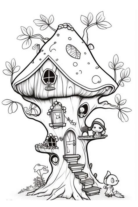 Fairy Tree House Coloring Pages Creativitycolor