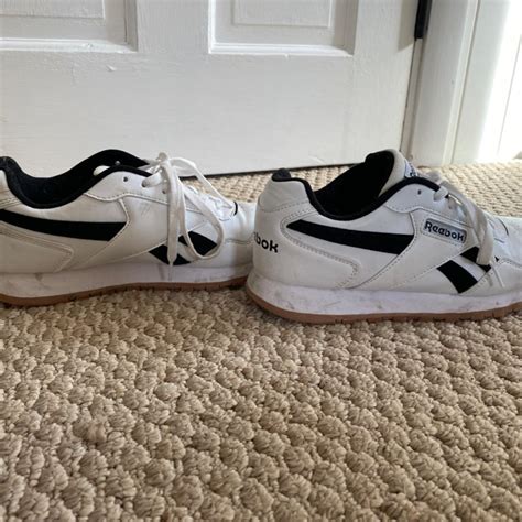 Reebok Sneakers, White with Black detailing, Size... - Depop