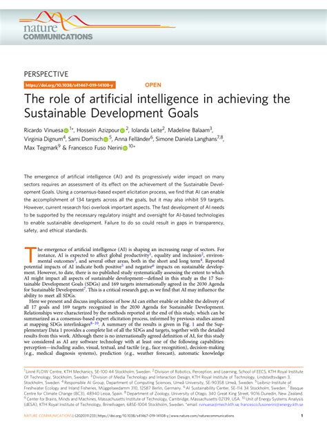 Pdf The Role Of Artificial Intelligence In Achieving The Sustainable Development Goals