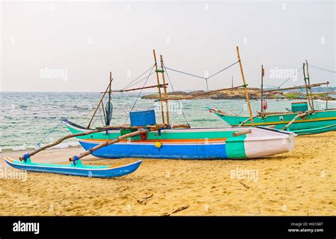 The Catamaran Boats Are Widely Used In Fishing In Sri Lanka Hikkaduwa