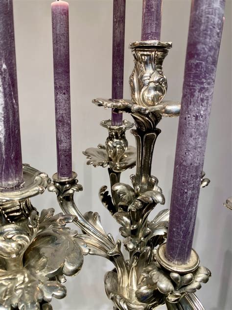 Important Pair Of Candelabras In Silvered Bronze France Circa