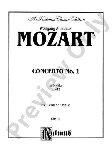 Mozart Concerto No 1 In D Major K 412 French Horn Part S