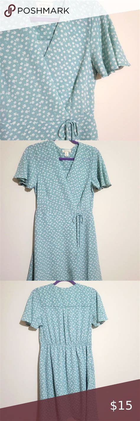 Blue Flower Print Faux Wrap Dress Monteau Size L Faux Wrap Dress