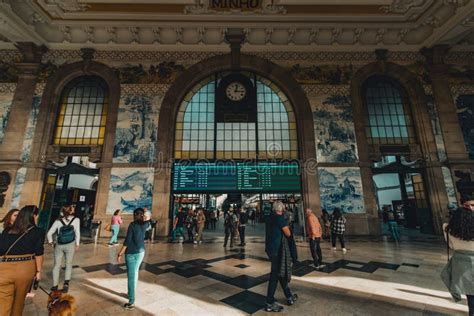 Interior Of Sao Bento Station With Traditional Hand Painted Blue Tiles