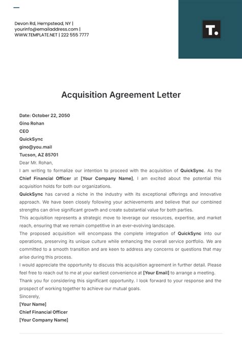 Free Acquisition Letter Templates Editable And Printable