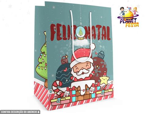 Sacolinha Personalizada Grande Natal Papai Noel Elo