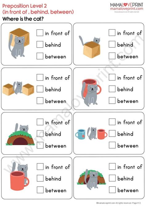 MamaLovePrint Grade 1 English Grammar Worksheets Preposition