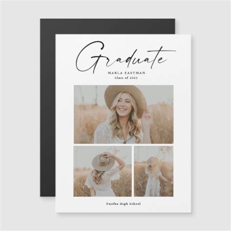 Elegant Script Graduate Photo Collage Graduation Magnetic Invitation