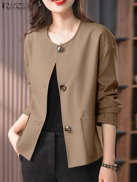 Zanzea Fashion Ol Work Blazer Long Sleeve O Neck Solid Coats Woman Casual Buttons Jackets Female