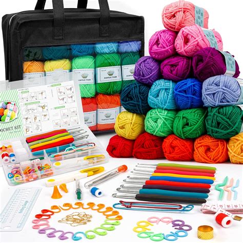 103 Pcs Crochet Kit With Crochet Hooks Yarn Set Premium Bundle Includes 1650 Yards Acrylic Yarn