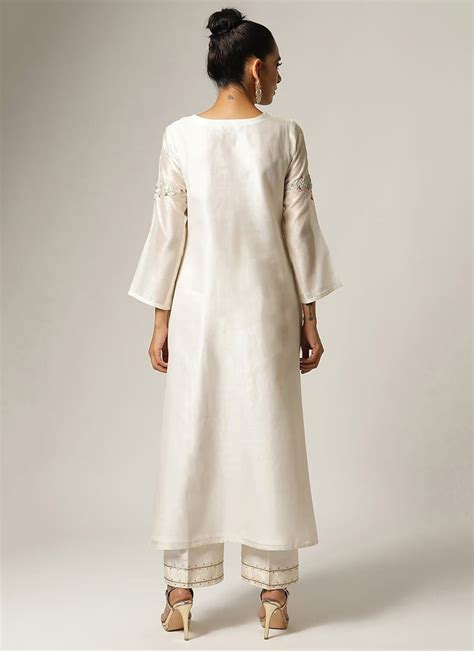 White Pure Silk Embroidered Kurta Sets Krsdvcsvks36