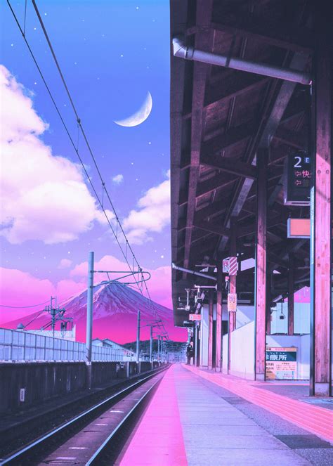 Download Empty Train Station Pastel Japanese Aesthetic Wallpaper