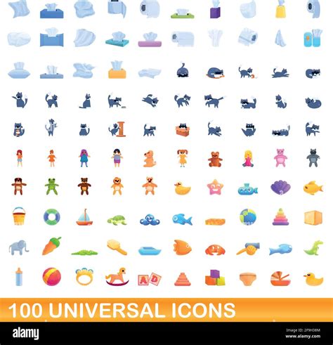 100 Universal Icons Set Cartoon Illustration Of 100 Universal Icons