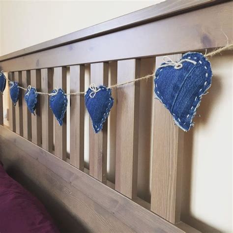 Upcycled Denim Heart Bunting Garland Etsy In 2020 Upcycled Denim Denim Crafts Diy