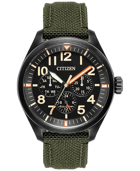 Citizen Mens Eco Drive Military Green Nylon Strap Watch 42mm Bu2055