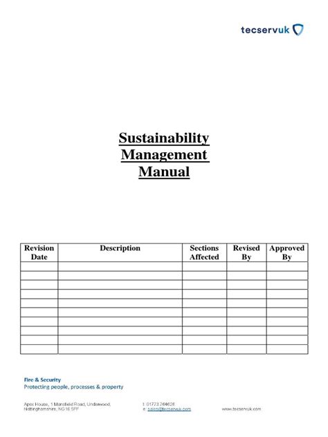 Sustainability Management Manual Revision Date Description Sections