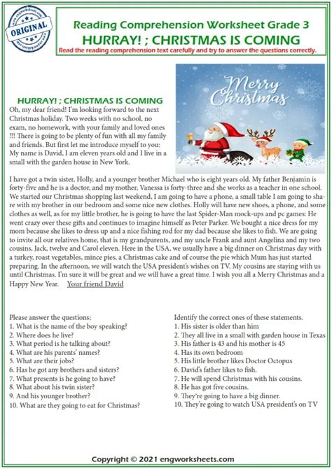 Reading Comprehension Worksheets - Christmas Reading Comprehension ...