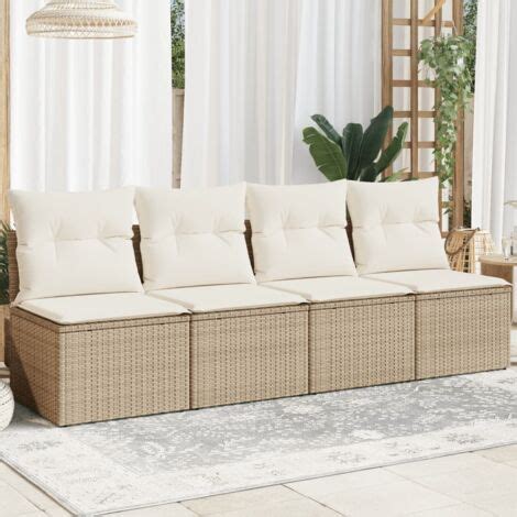 Vidaxl Canap De Jardin Avec Coussins Places Beige R Sine Tress E