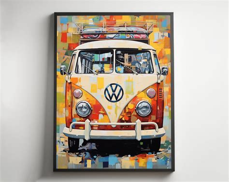 Colorful Vw Bus Wall Art Volkswagen Van Retro Modern Minimalist Art