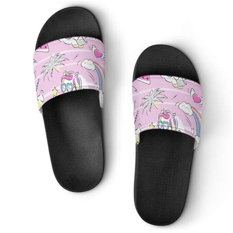 Gzhjmy Stylish Slides For Women Men Pink Striped Unicorn Soft Flexible