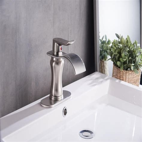 Kinwell Brushed Nickel 4 In Centerset 1 Handle Waterfall Bathroom Sink