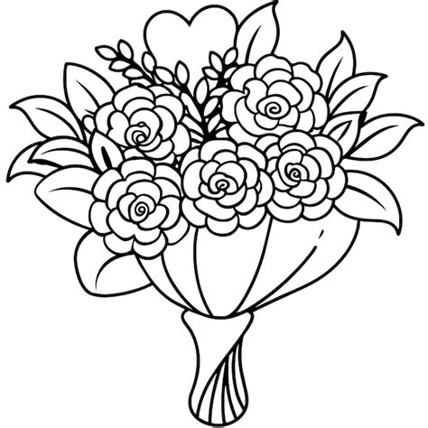 Bouquet De Fleurs De Mariage à Colorier Isolé Vecteur Premium