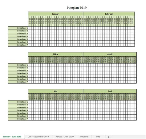 Putzplan F R Excel Und Als Pdf