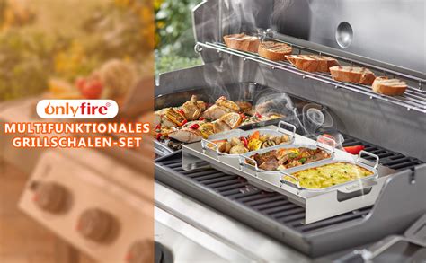 Onlyfire 3er Set Grillpfännchen für Gasgrill Edelstahl BBQ