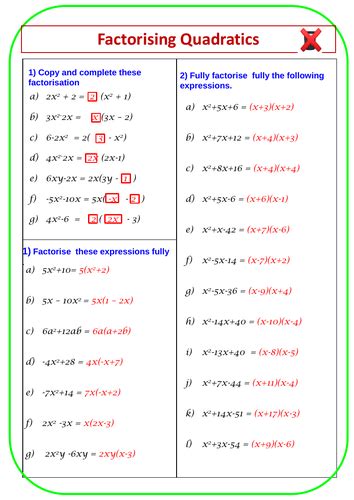 Complete Lesson Factorising Quadratics Ppt Worksheet And Answer Sheet Teaching Resources