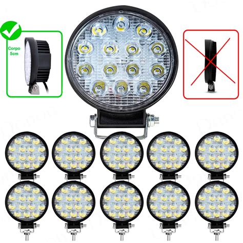 Kit 10x Farol De Milha 14 Led 42w 12v 24v Redondo Off Road Trilha Moto