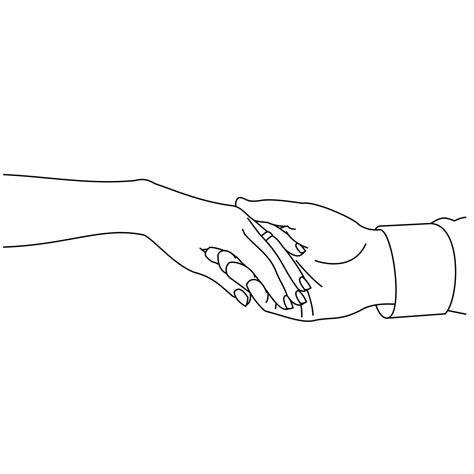 Illustration line drawing a close up of a male and female hands holding each other. Couple man ...