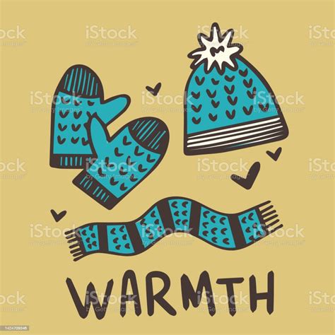 Set Knitted Seasonal Winter Traditional Accessories With Ornament Vector Illustration Stock