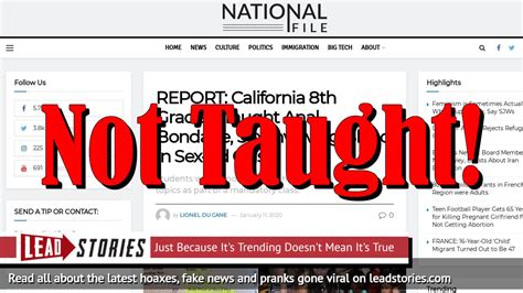 Fake News California Th Graders NOT Taught Anal Bondage Sex