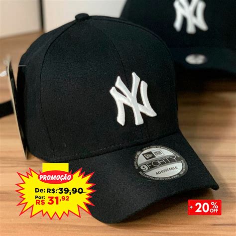 Boné New York Yankees NY Preto Branco Masculino Feminino Aba Curva