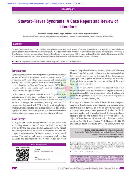 PDF Stewart Treves Syndrome A Case Report And Review Of Literature