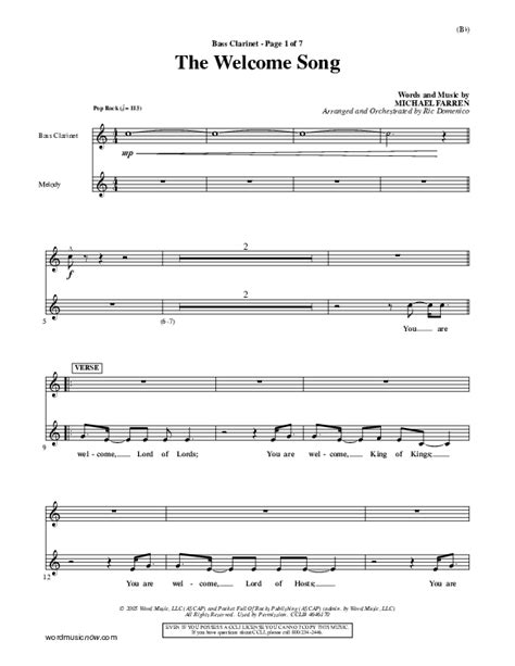 The Welcome Song Bass ClarinetSheet Music PDF Pocket Full Of Rocks