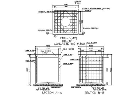 Reinforcement Details Of Electric Manhole In AutoCAD 2D Drawing Dwg