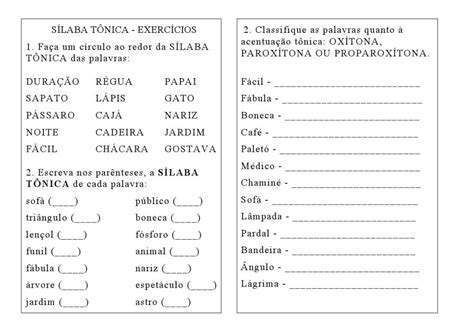 Atividades Com Silaba Tonica 4 Ano