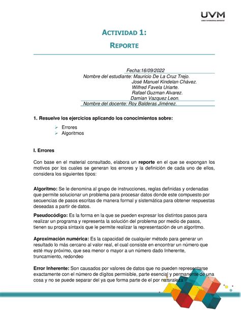 Actividad 1 Del Curso Metodos Numericos ACTIVIDAD 1 REPORTE Fecha 16