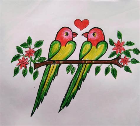 Cute Parrot Couple Drawing Step by Step Tutorial - Kids Art & Craft