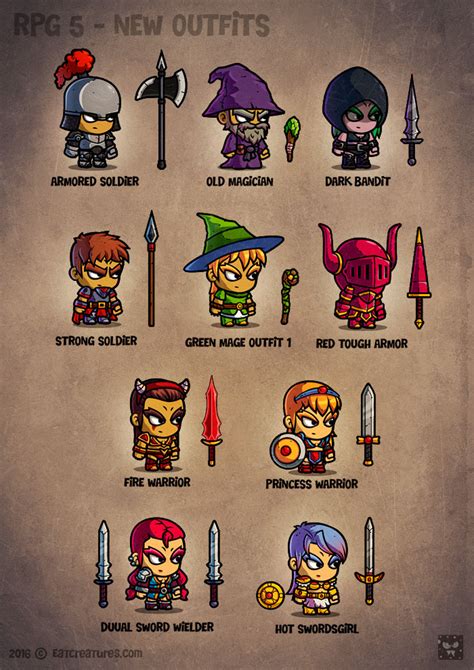 Cartoon RPG Characters 5 2d royalty free game art - EatCreatures